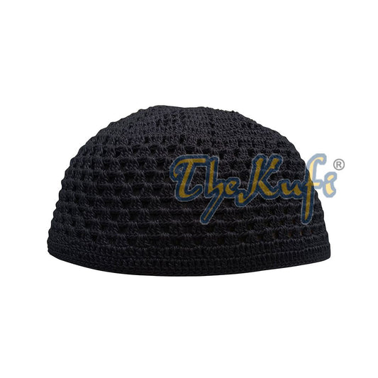 Kids Black Hand-Crochet Cotton Open Weave Skull Cap Comfortable Head Cover