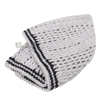 Extra Light Gray with Black Line Open-Weave Design Cotton Skull Cap Kufi