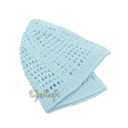 Baby Blue Open-Weave Design Cotton Skull Cap Kufi
