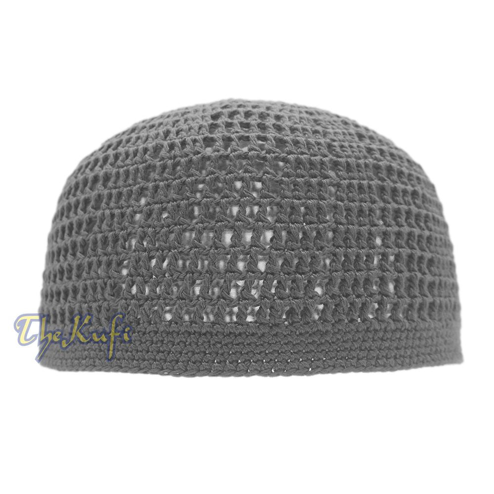 Skull Cap Kufi Cotton Dark Gray Tight & Loose Weave Design Crochet Knit Head Cover
