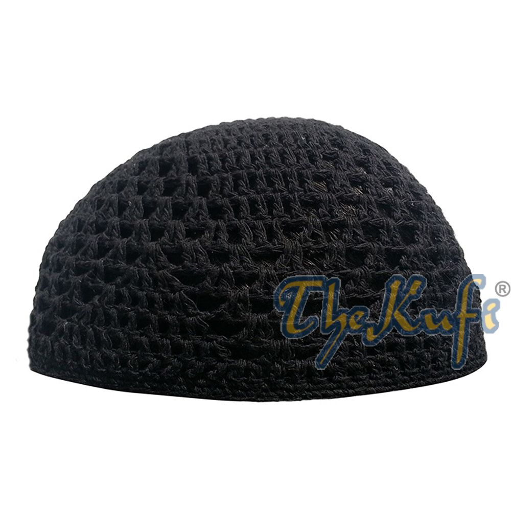 Plain Black Open-Weave Diamond Design Stretchable Kufi
