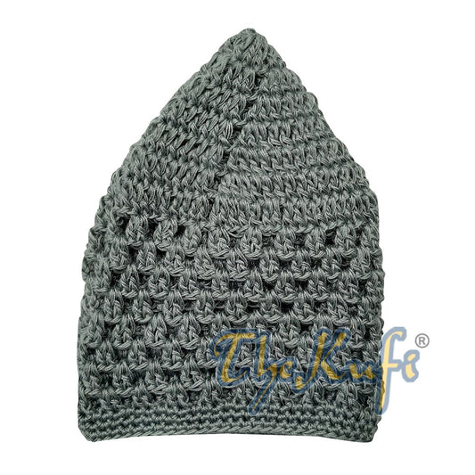 Khaki Green Crocheted Cotton Open-Weave Infant Skull Koopy Cap Hats Topi