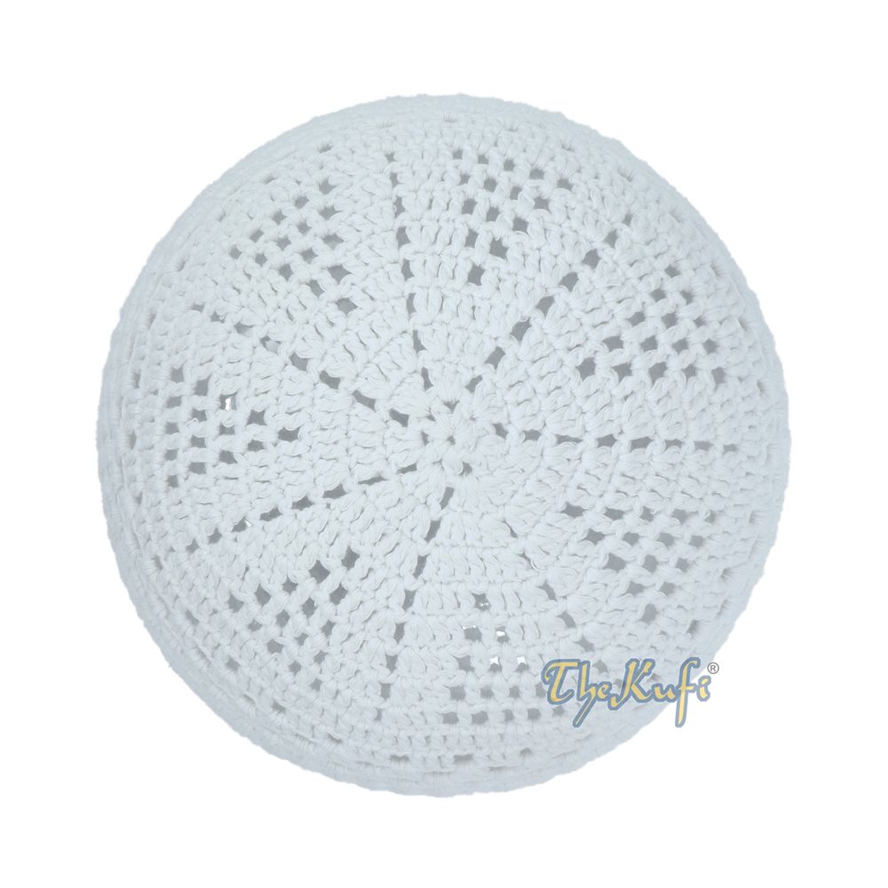 White Cotton Mix Crochet Comfortable Prayer Cap Open Weave Design