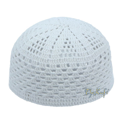 White Cotton Mix Crochet Comfortable Prayer Cap Open Weave Design