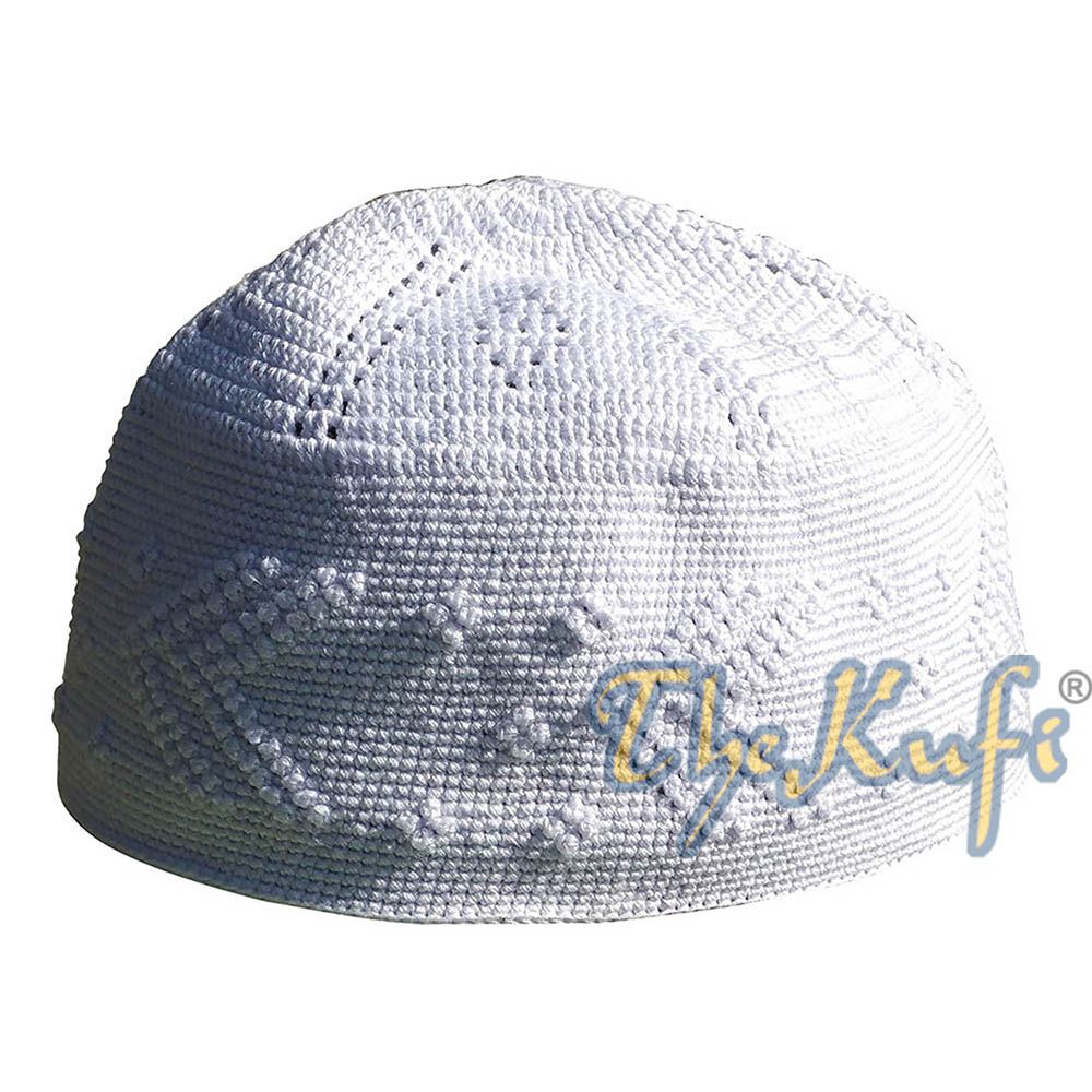 White Cotton Hand-Crochet with Arrow Design Large Kufi