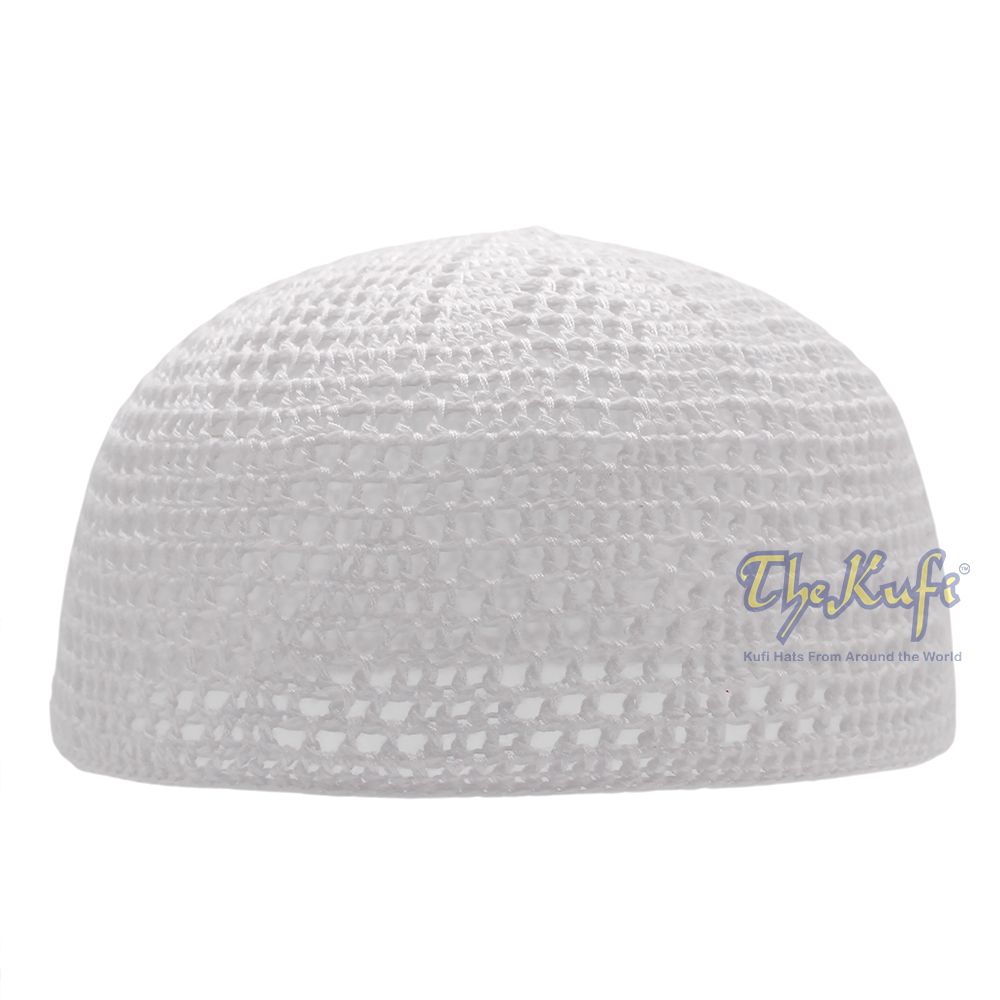 Hand-Crochet White Sanaa Open-weave Muslim Kufi Skull Cap