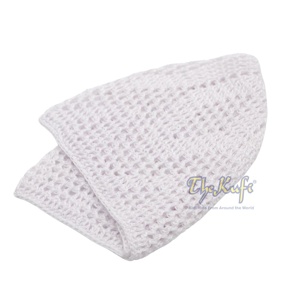 Hand-Crochet White Sanaa Open-weave Muslim Kufi Skull Cap