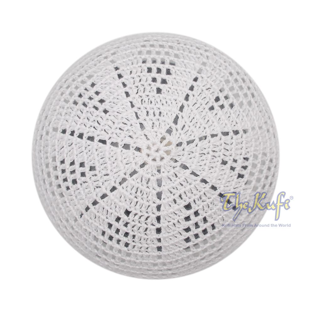 Hand-Crochet White Sanaa Open-weave Muslim Kufi Skull Cap