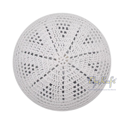 Hand-Crochet White Sanaa Open-weave Muslim Kufi Skull Cap