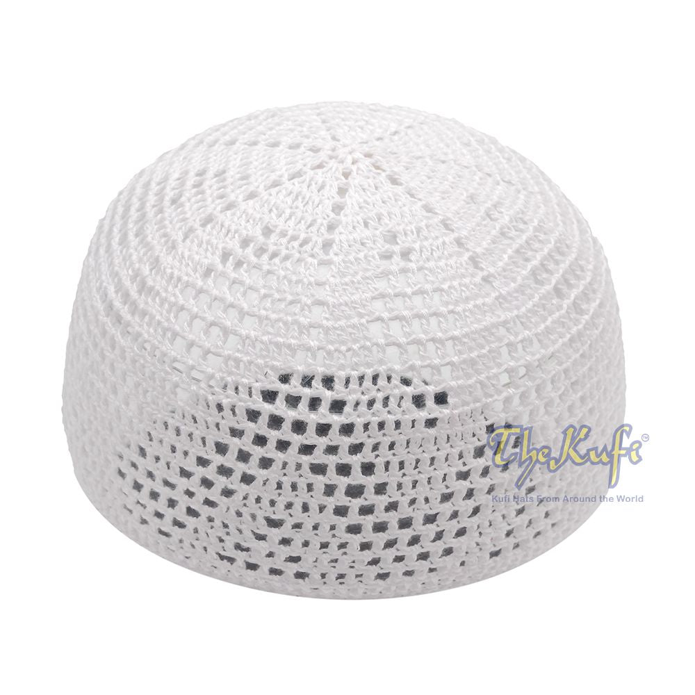 Hand-Crochet White Sanaa Open-weave Muslim Kufi Skull Cap