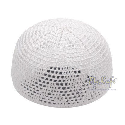 Hand-Crochet White Sanaa Open-weave Muslim Kufi Skull Cap