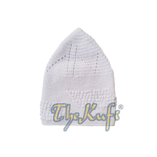 White Cotton Hand-Crochet with Parallelogram Knot Design Open-Weave Feature On Top Kufi