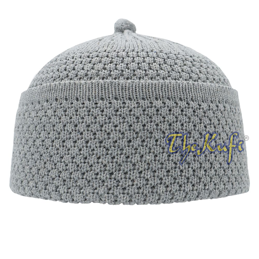 One-Size Light Gray Thick-Weave Stretchy Double Layer Warm Cotton-Acrylic Beanie Hat with Pompom