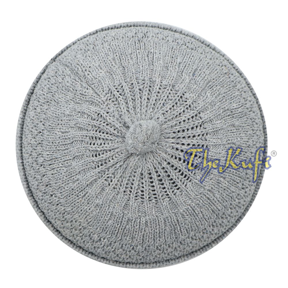 One-Size Light Gray Thick-Weave Stretchy Double Layer Warm Cotton-Acrylic Beanie Hat with Pompom