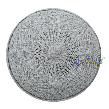 One-Size Light Gray Thick-Weave Stretchy Double Layer Warm Cotton-Acrylic Beanie Hat with Pompom