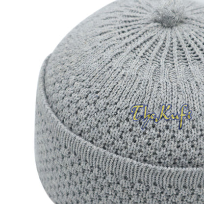 One-Size Light Gray Thick-Weave Stretchy Double Layer Warm Cotton-Acrylic Beanie Hat with Pompom