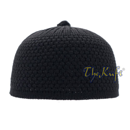 Black Turkish-Style Knit Stretchy Beanie One-Size Kufi