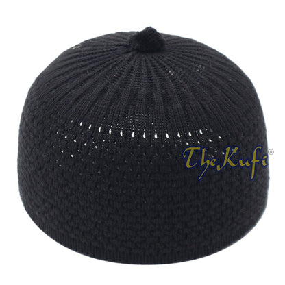 Black Turkish-Style Knit Stretchy Beanie One-Size Kufi