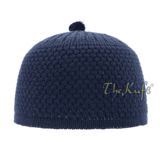 Dark Blue Color Turkish-Style Knit Stretchy Beanie Hat One-Size