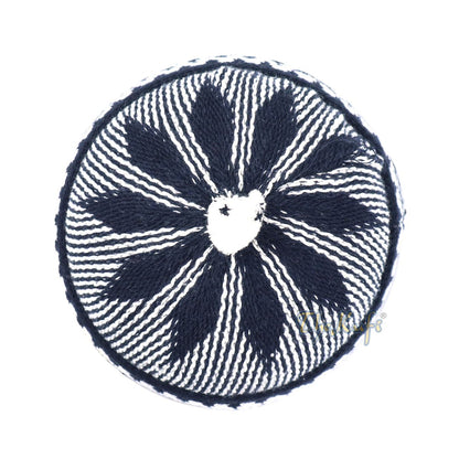Indigo Blue Cotton Blend Zigzag Beanie Kufi Hat with Ball On Top
