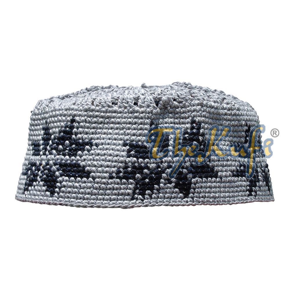 Hand-Crocheted Gray Kufi with Black Stars For Kids