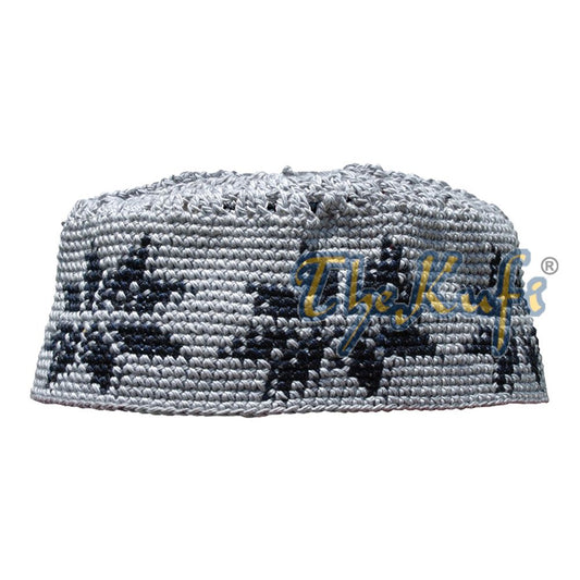 Hand-Crocheted Gray Kufi with Black Stars For Kids