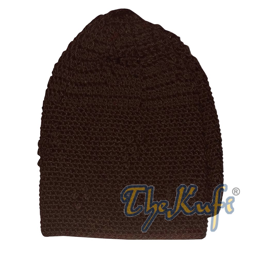 Dark Brown Kufi Hat with Crocheted Knot Design