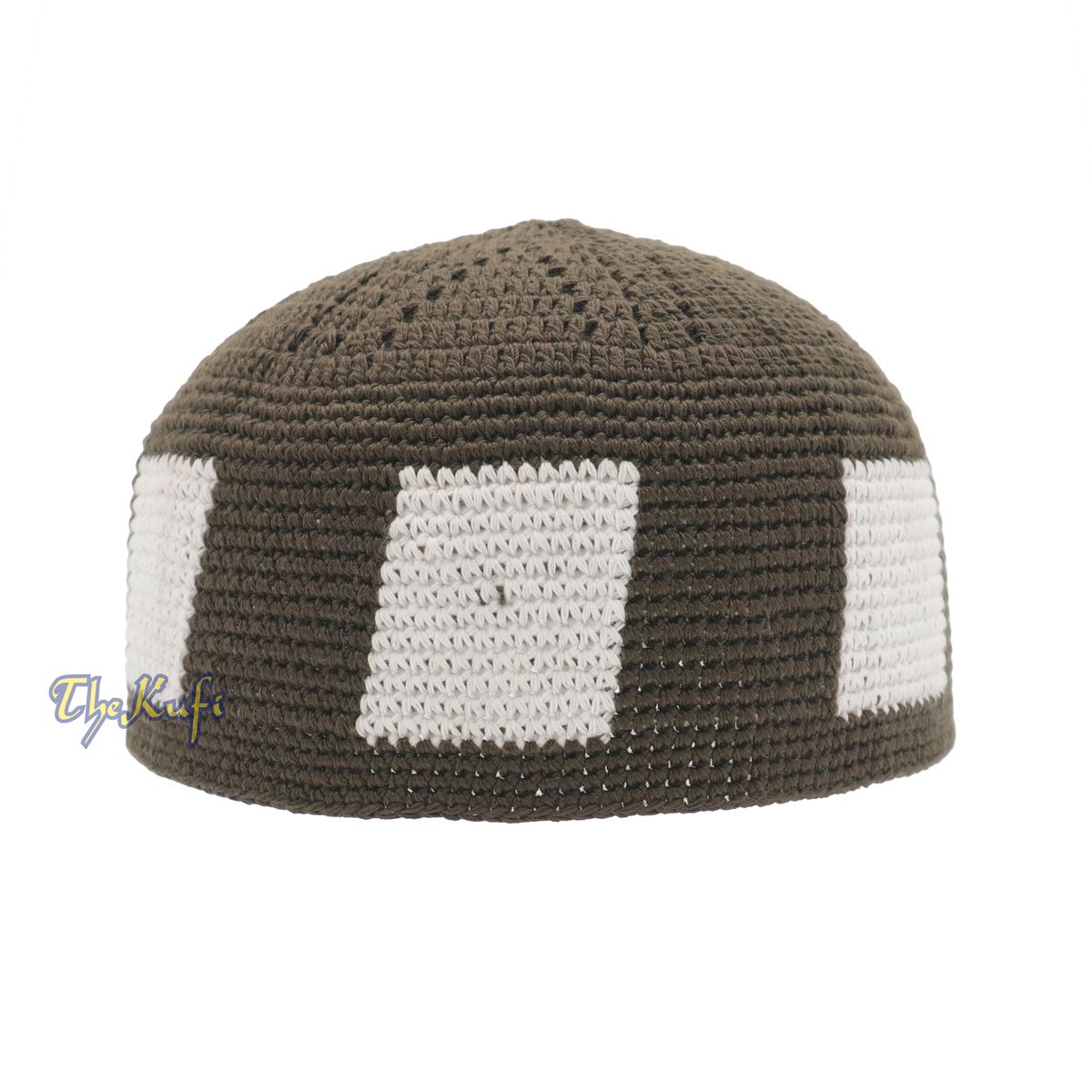 Dark Green Hand-Crocheted Durable Cotton Kufi Hat Cap with White Design