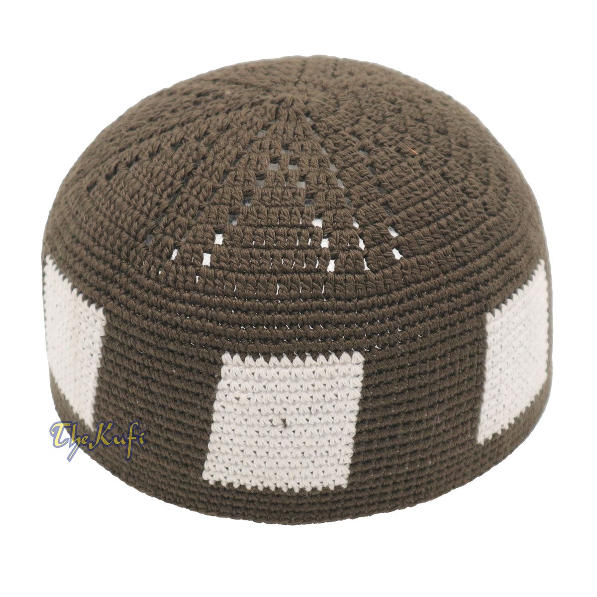 Dark Green Hand-Crocheted Durable Cotton Kufi Hat Cap with White Design