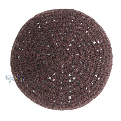 Hand-Crocheted Dark Brown Kufi with White Squares For Kids