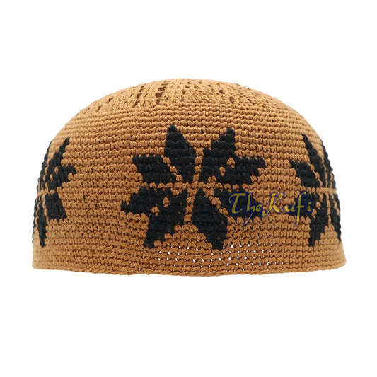 Hand-Crocheted Rust Brown Kufi with Brown Stars For Kids