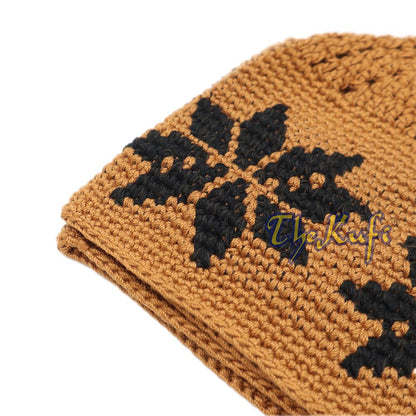 Hand-Crocheted Rust Brown Kufi with Brown Stars For Kids