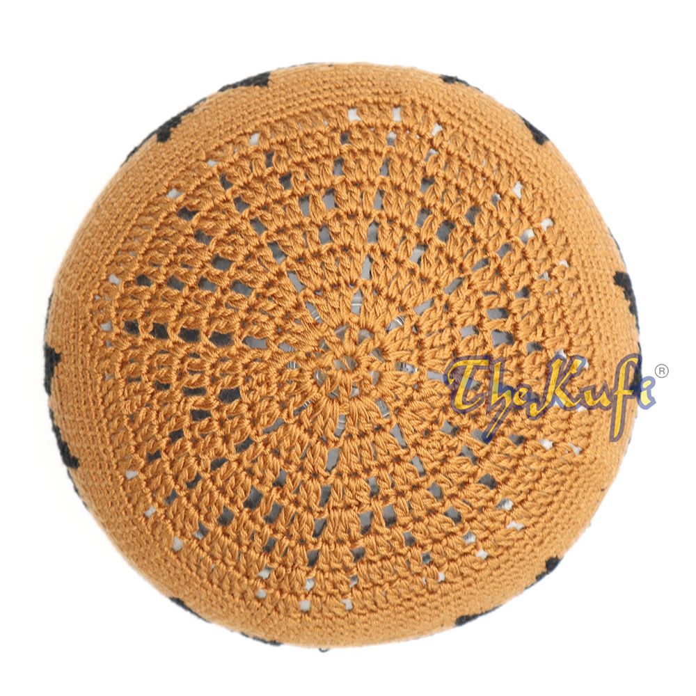 Hand-Crocheted Rust Brown Kufi with Brown Stars For Kids