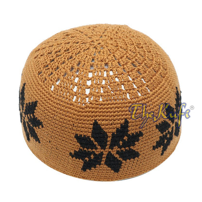 Hand-Crocheted Rust Brown Kufi with Brown Stars For Kids