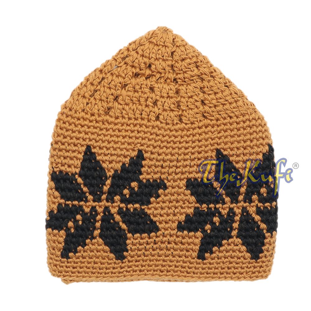 Hand-Crocheted Rust Brown Kufi with Brown Stars For Kids