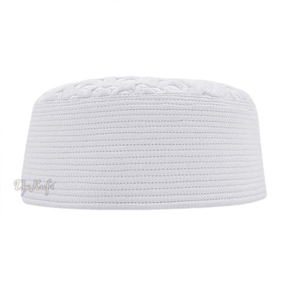 Premium White Padded Malawi Kufis – Handmade Round Embroidered Ghalib Motif Muslim Prayer Caps