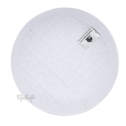 Premium White Padded Malawi Kufis – Handmade Round Embroidered Ghalib Motif Muslim Prayer Caps