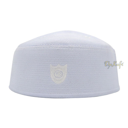 Malaysian-Style Muslim Kufi Hat – White Rigid Stitched Oval Peci Islamic Cap 3-inch Tall Kopiah