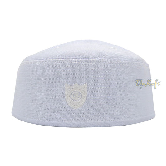 Malaysian-Style Muslim Kufi Hat – White Rigid Stitched Oval Peci Islamic Cap 3-inch Tall Kopiah