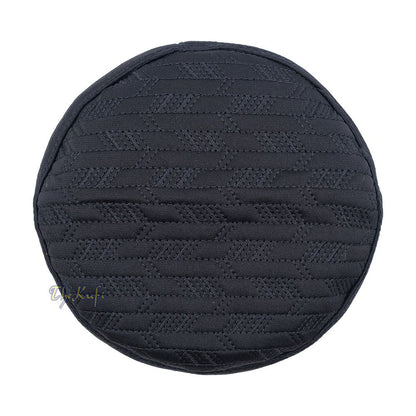 Black Herringbone Motif Top – Malawi African Muslim Kufi Hat – Islamic Semi-Stiff Stitched Wall Prayer Cap