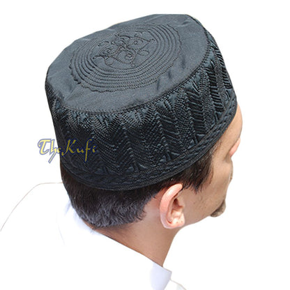 Black Madinah Kufi | Embroidered Mix Fabric 3-inch Muslim Hat