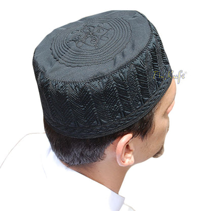 Black Madinah Kufi | Embroidered Mix Fabric 3-inch Muslim Hat