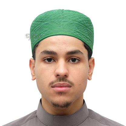 Green Madinah Kufi | Embroidered Mix Fabric Muslim Takke Peci Kofia Hat
