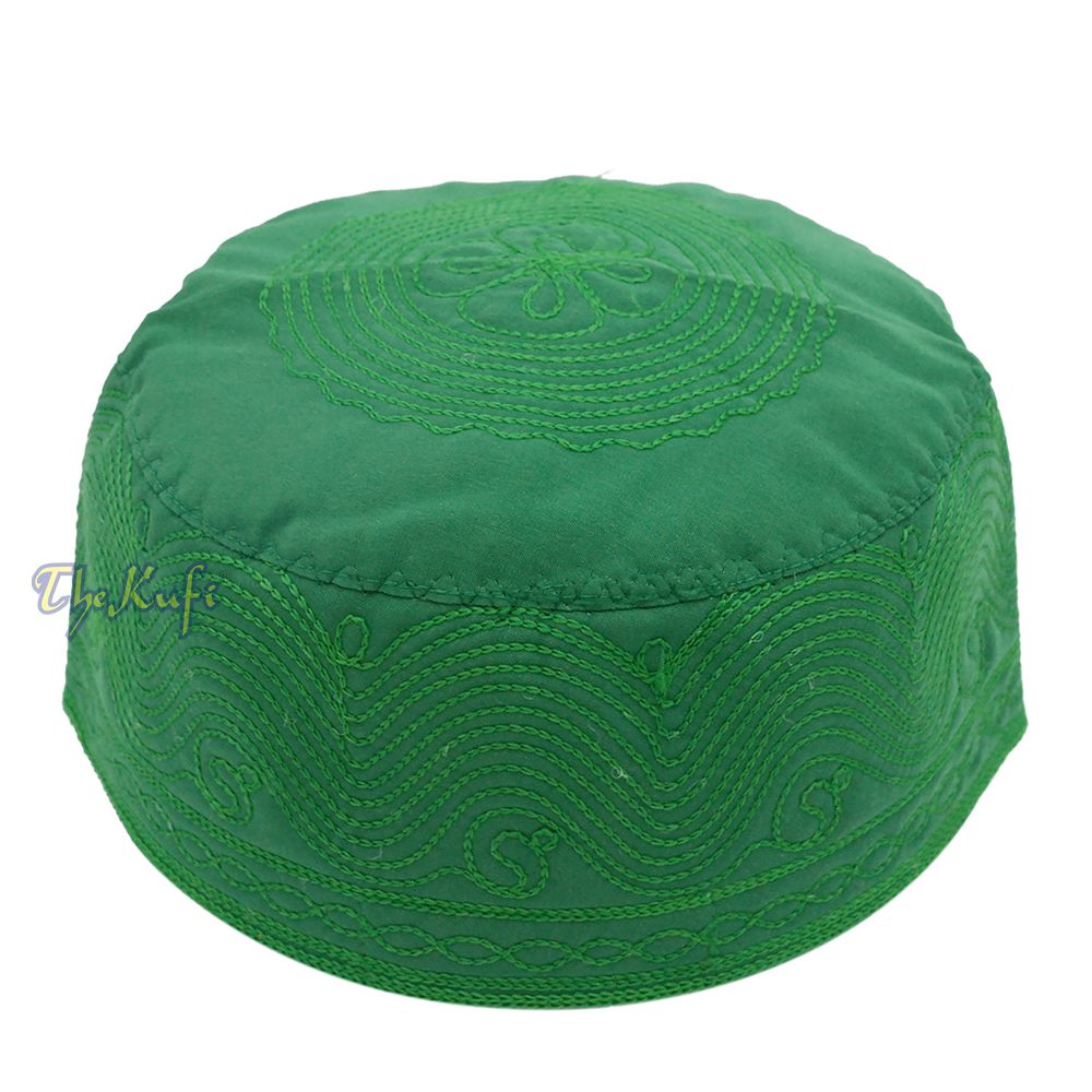 Green Madinah Kufi | Embroidered Mix Fabric Muslim Takke Peci Kofia Hat