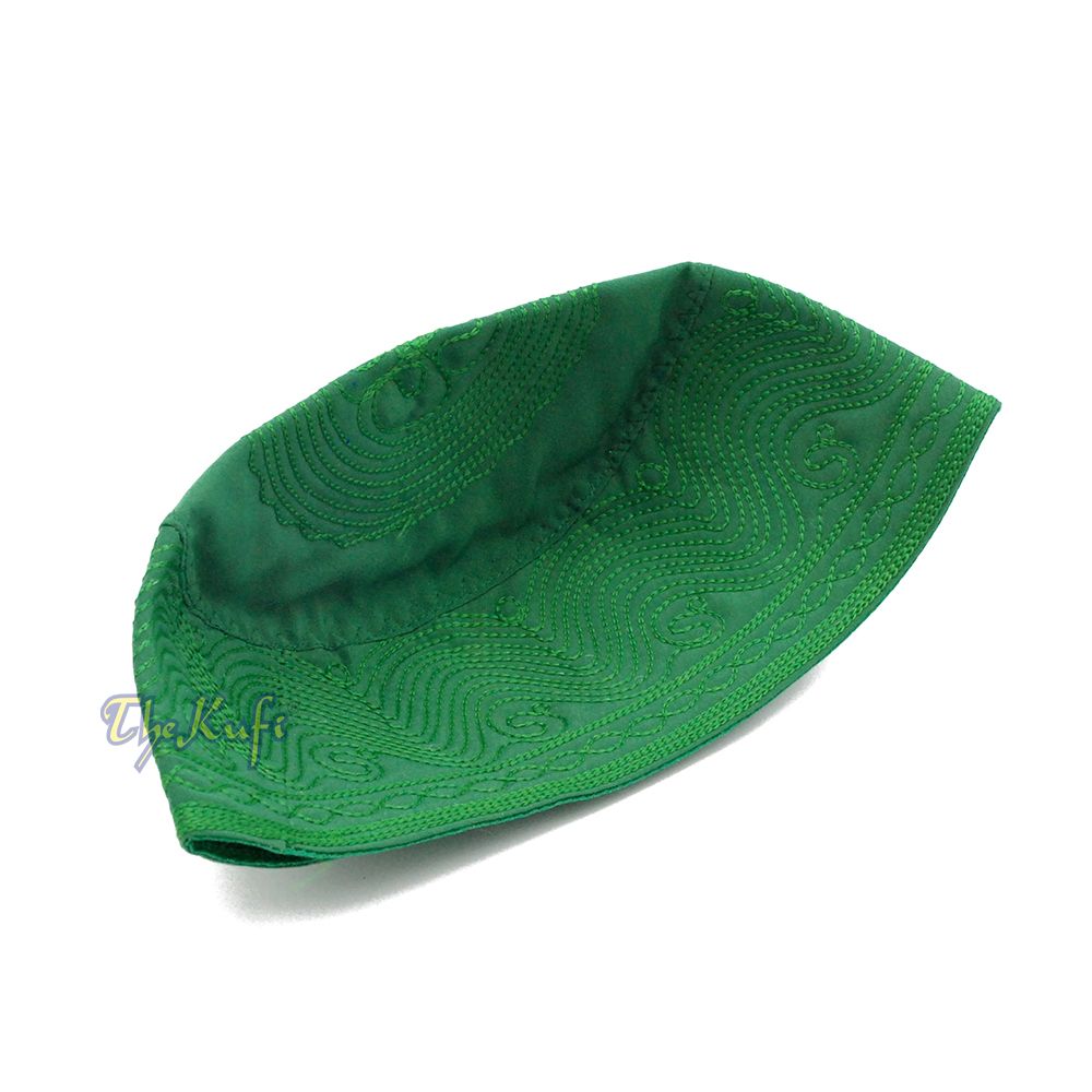 Green Madinah Kufi | Embroidered Mix Fabric Muslim Takke Peci Kofia Hat