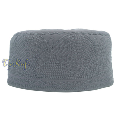 Dark Gray Madinah Kufi | Mix Fabric Embroidered 3-inch Islamic Cap Hat