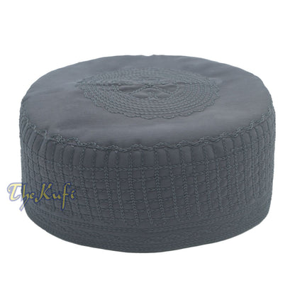 Dark Gray Madinah Kufi | Mix Fabric Embroidered 3-inch Islamic Cap Hat