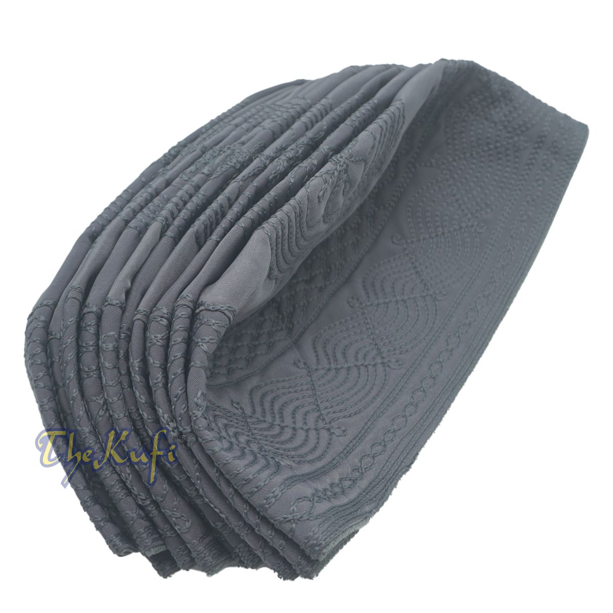 Dark Gray Madinah Kufi | Mix Fabric Embroidered 3-inch Islamic Cap Hat