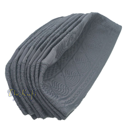 Dark Gray Madinah Kufi | Mix Fabric Embroidered 3-inch Islamic Cap Hat