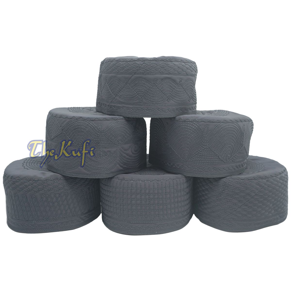 Dark Gray Madinah Kufi | Mix Fabric Embroidered 3-inch Islamic Cap Hat
